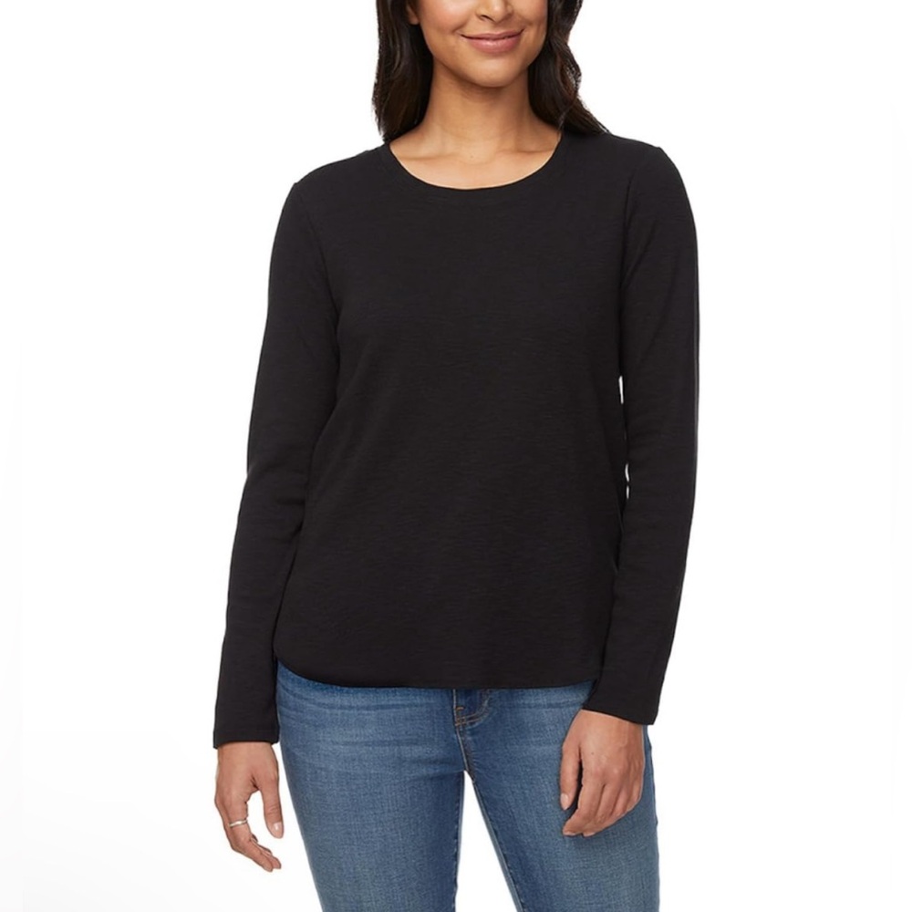 Kirkland Signature Women's Long Sleeve Slub Cotton Tee Shirt Size L Black